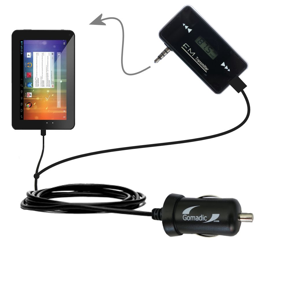FM Transmitter Plus Car Charger compatible with the Double Power DOPO EM63 7 inch tablet