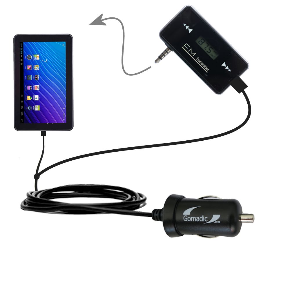 FM Transmitter Plus Car Charger compatible with the Double Power DOPO GS-918 9 inch tablet
