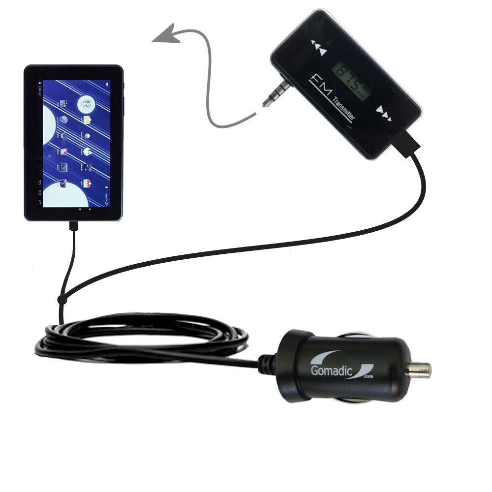 FM Transmitter Plus Car Charger compatible with the Double Power M7088 7 inch tablet