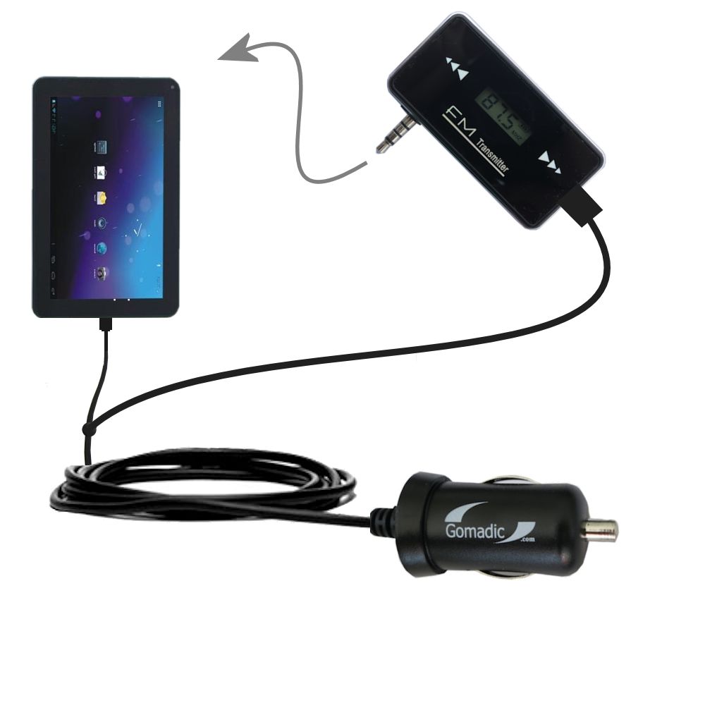 FM Transmitter Plus Car Charger compatible with the Double Power M975 9 inch tablet