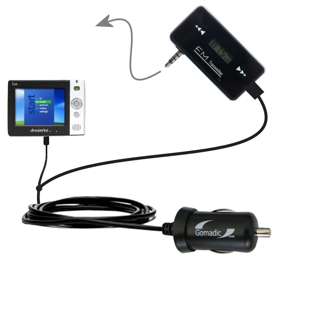 FM Transmitter Plus Car Charger compatible with the Dream'eo Enza 20G Portable Media Player
