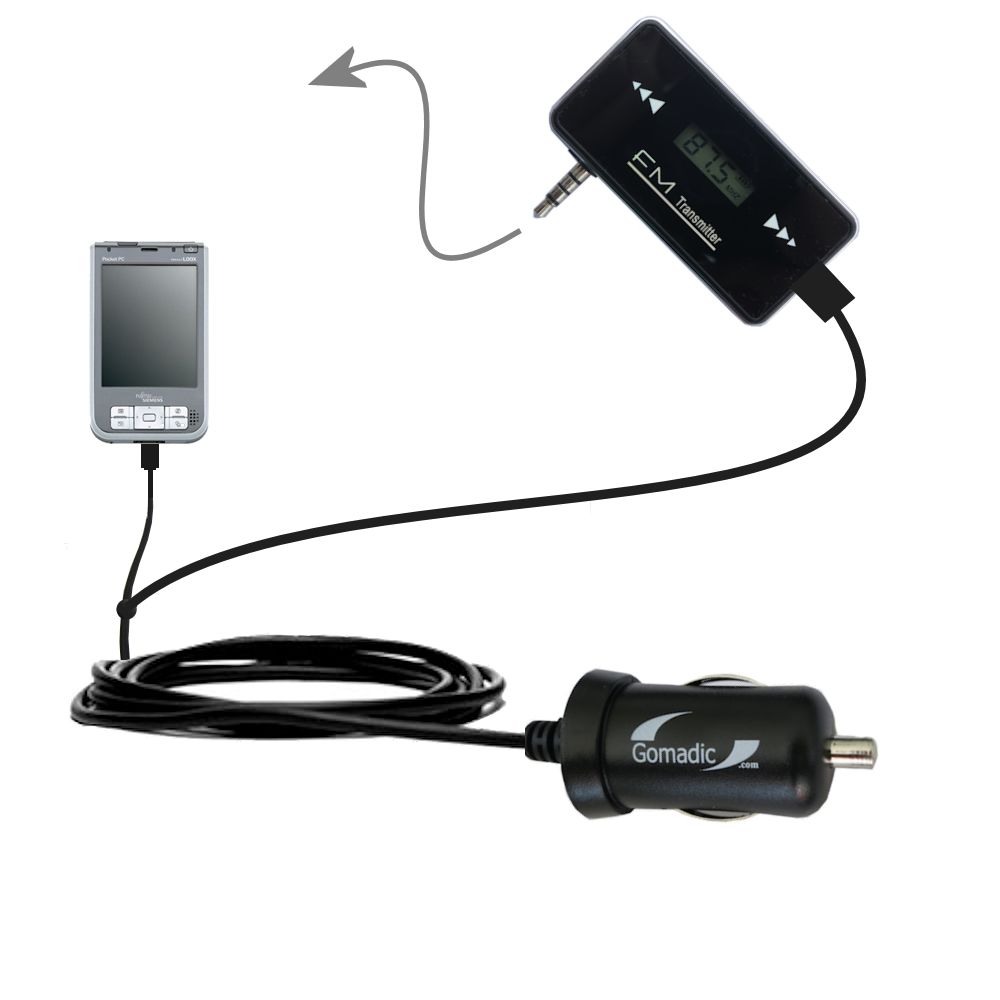 FM Transmitter Plus Car Charger compatible with the Fujitsu Loox 410