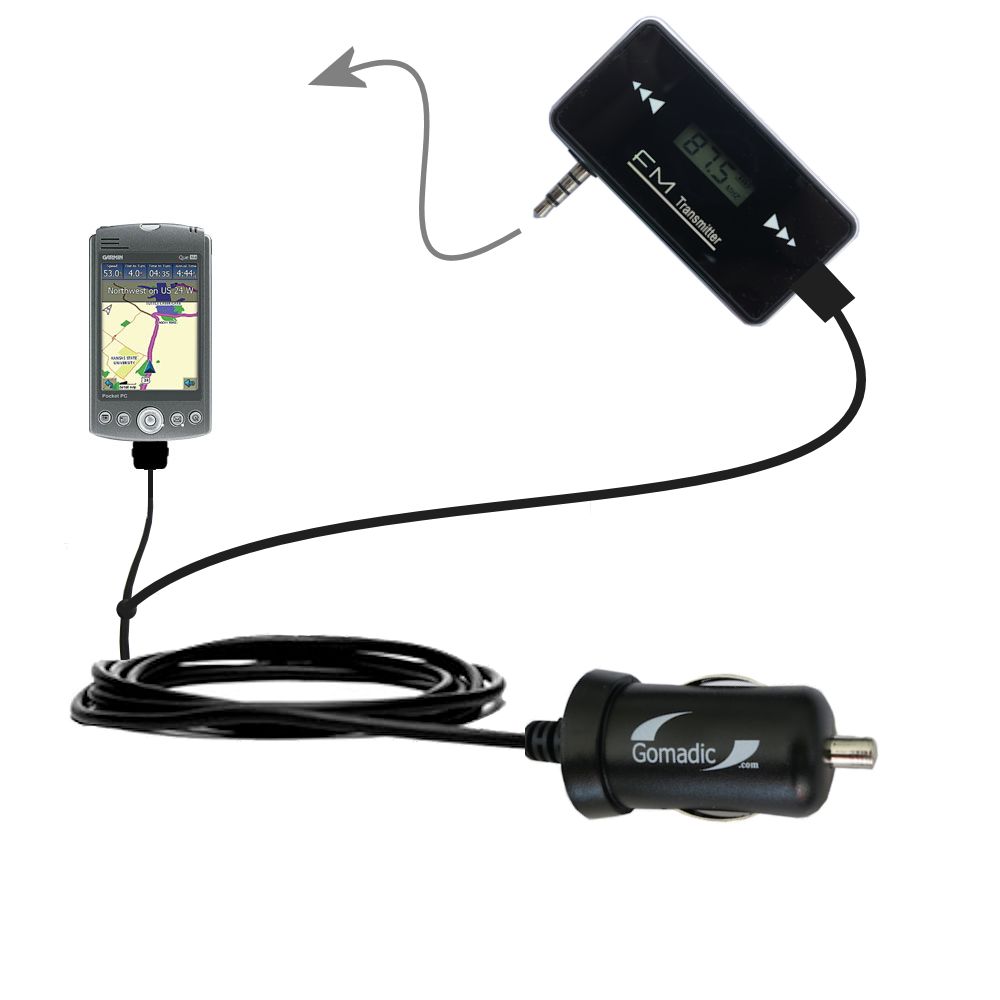 3rd Generation Powerful Audio FM Transmitter with Car Charger suitable for the Garmin iQue M5 - Uses Gomadic TipExchange Technology
