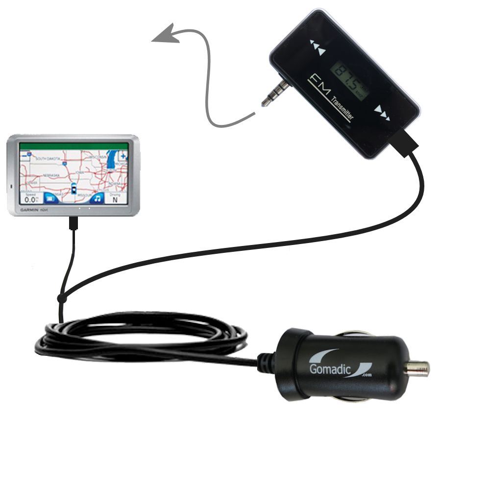 FM Transmitter Plus Car Charger compatible with the Garmin Nuvi 750
