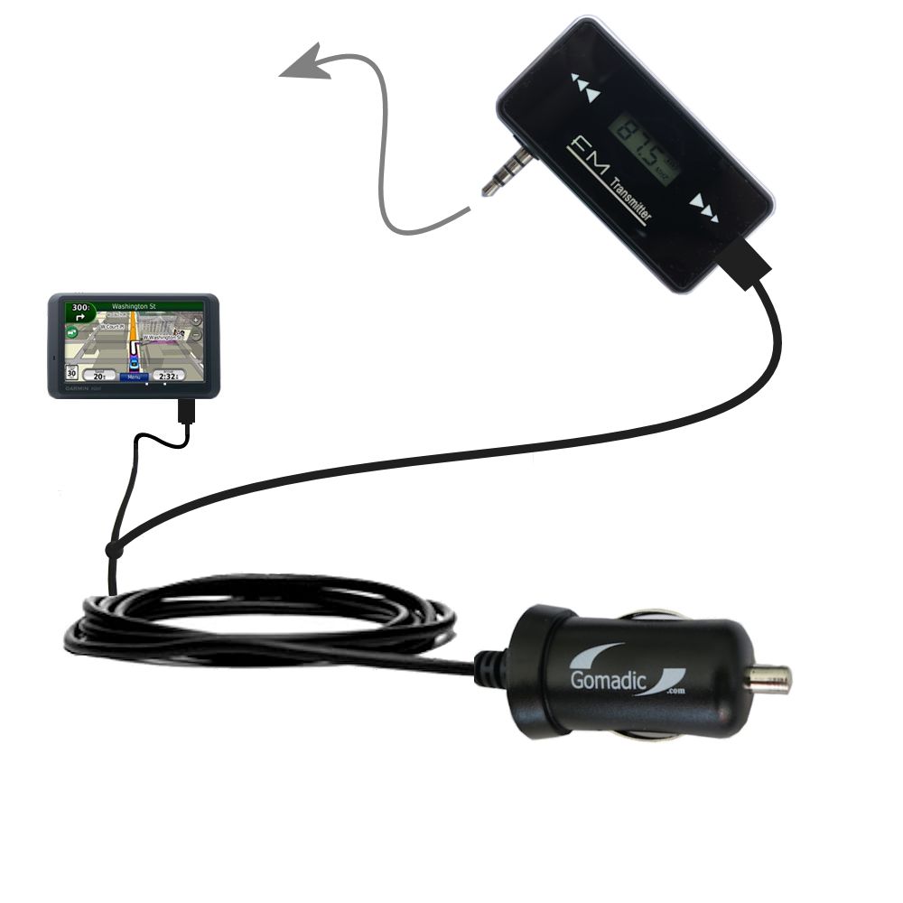 FM Transmitter Plus Car Charger compatible with the Garmin Nuvi 755T