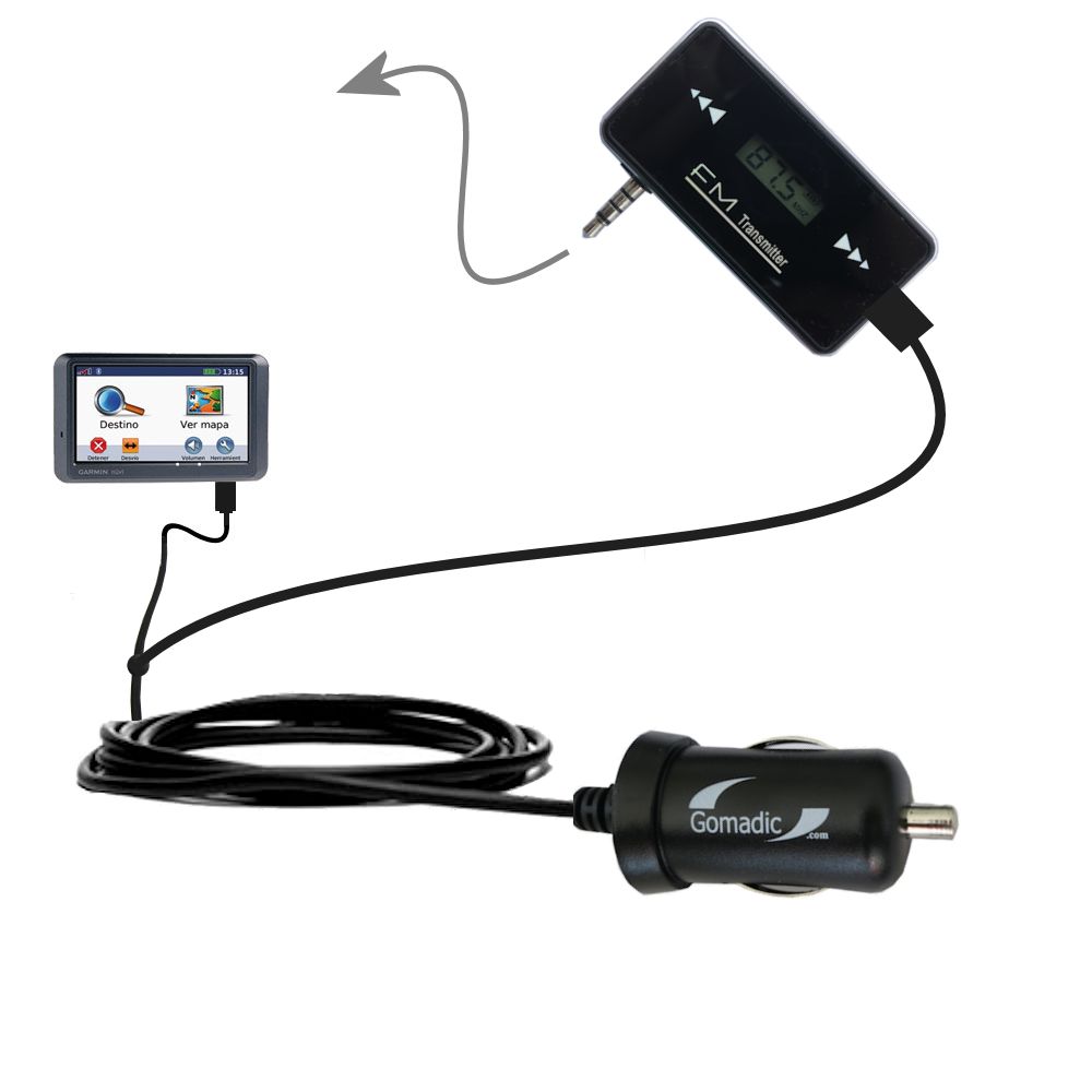 FM Transmitter Plus Car Charger compatible with the Garmin Nuvi 770
