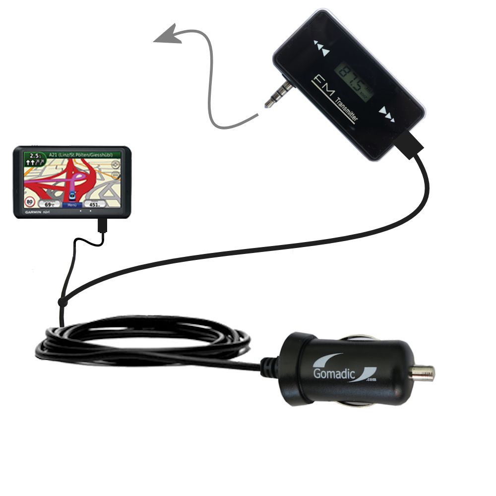 FM Transmitter Plus Car Charger compatible with the Garmin Nuvi 785T
