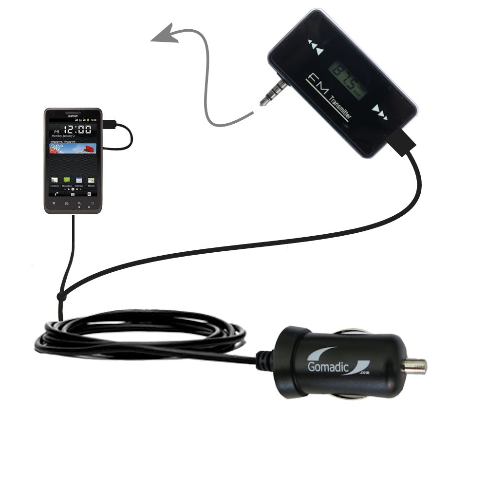 3rd Generation Powerful Audio FM Transmitter with Car Charger suitable for the Gigabyte GSmart G1355 - Uses Gomadic TipExchange Technology