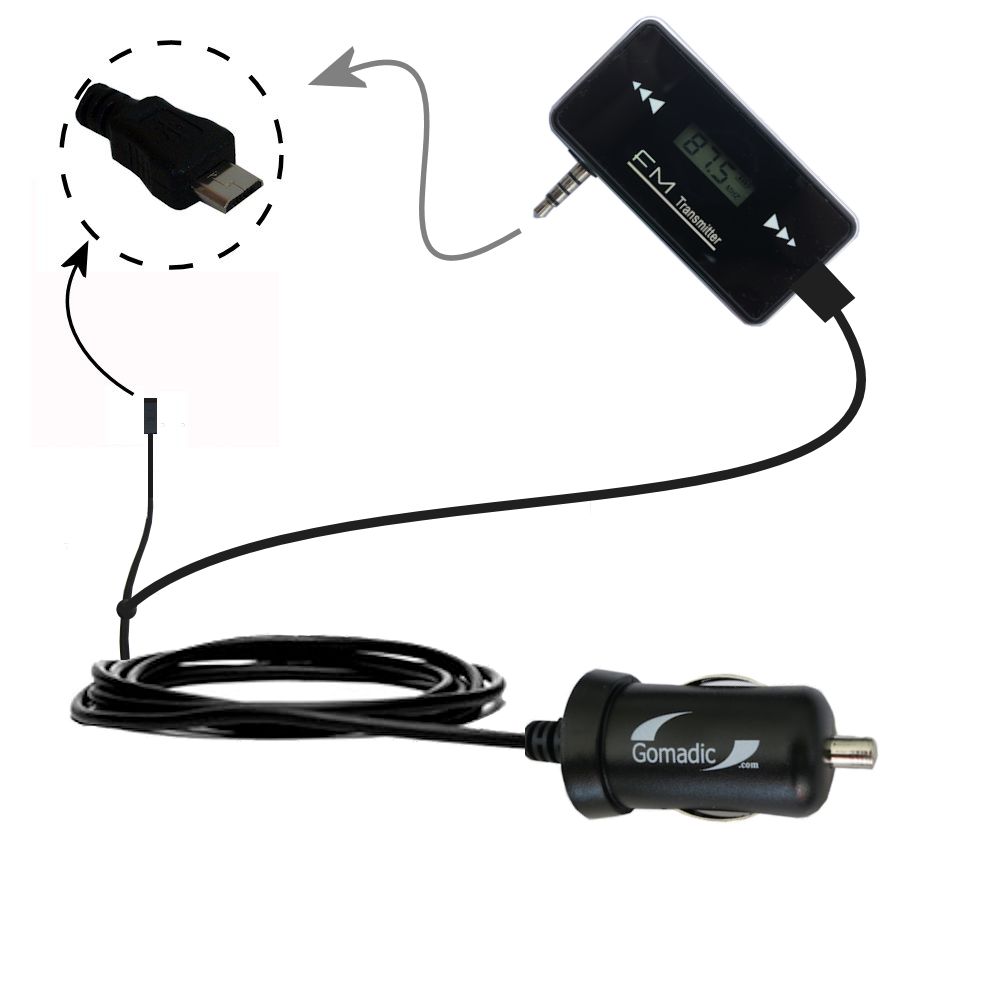 FM Transmitter Plus Car Charger compatible with the Gomadic micro USB Devices