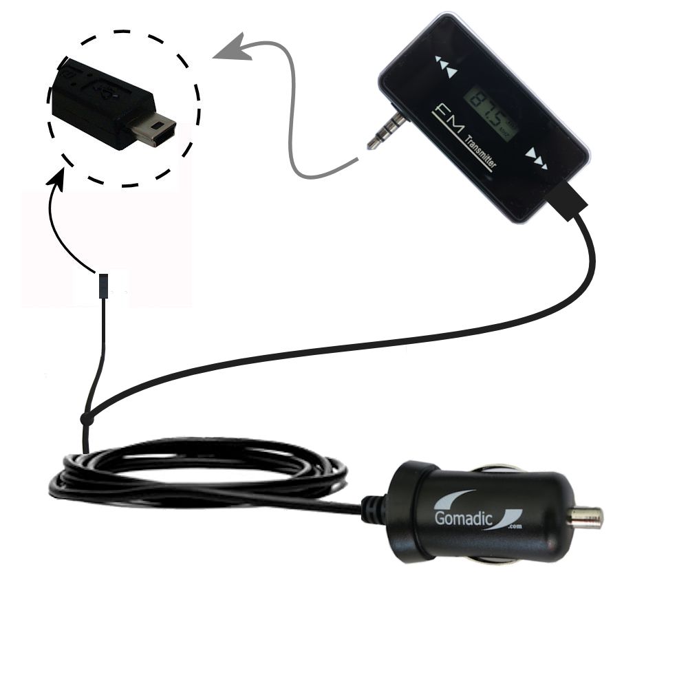 FM Transmitter Plus Car Charger compatible with the Gomadic mini USB Devices