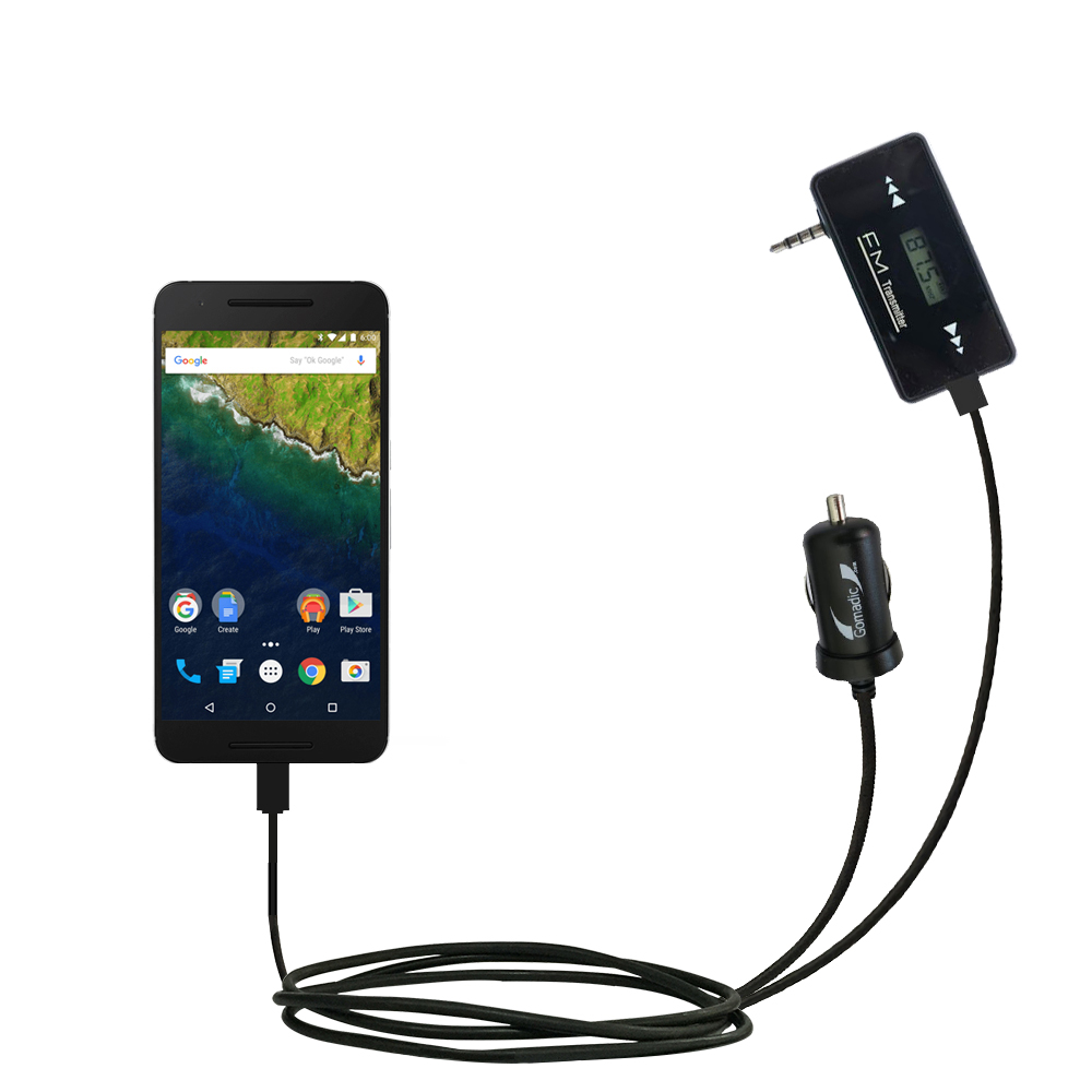3rd Generation Powerful Audio FM Transmitter with Car Charger suitable for the Google Nexus 6P - Uses Gomadic TipExchange Technology