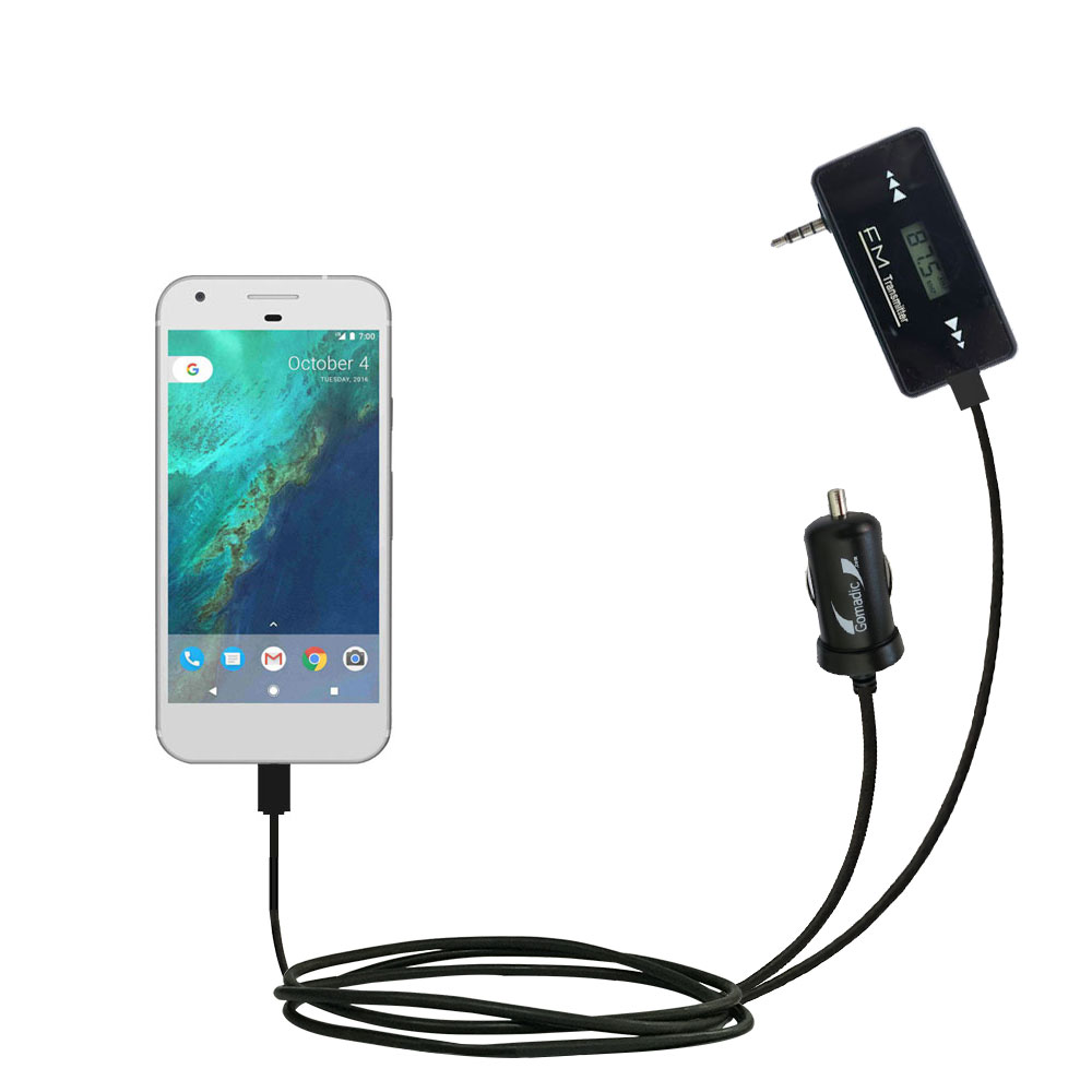 FM Transmitter Plus Car Charger compatible with the Google Pixel XL