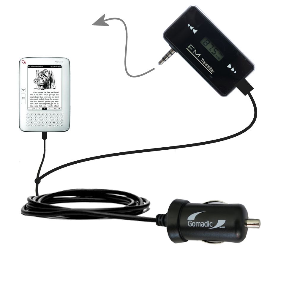 FM Transmitter Plus Car Charger compatible with the Hanvon WISEreader N520