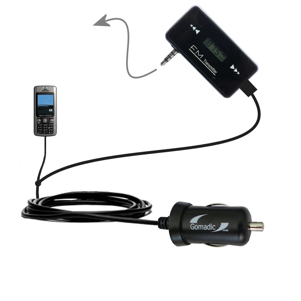 FM Transmitter Plus Car Charger compatible with the HP iPAQ 510 Voice Messenger