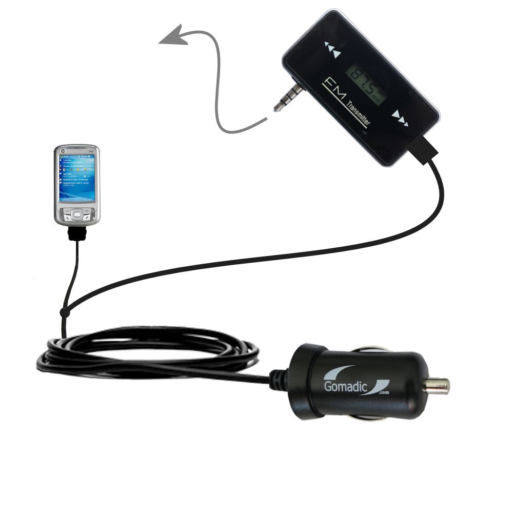 FM Transmitter Plus Car Charger compatible with the HP iPAQ rw6800 Series