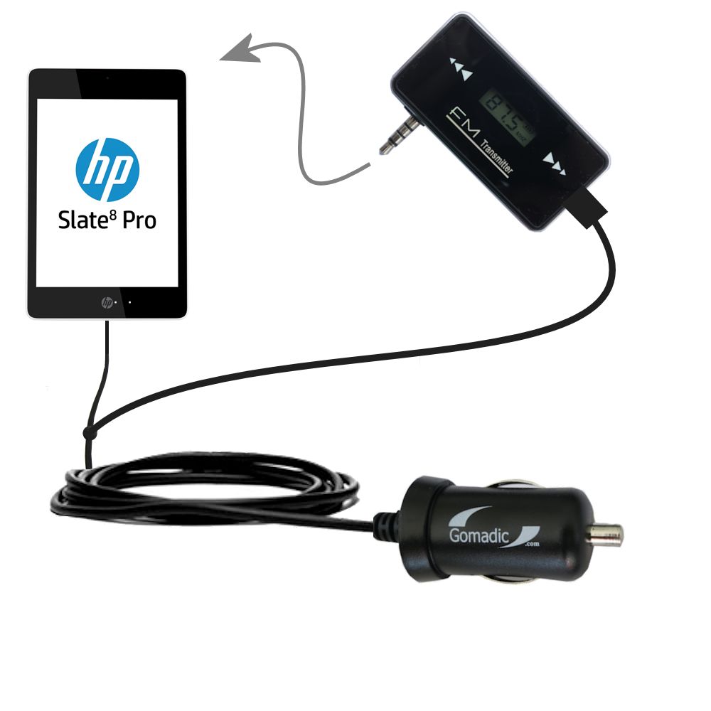 FM Transmitter Plus Car Charger compatible with the HP Slate 8 Pro