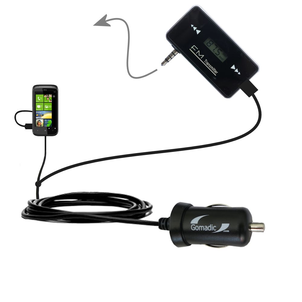 FM Transmitter Plus Car Charger compatible with the HTC 7 Mozart