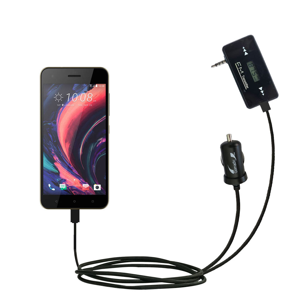 FM Transmitter Plus Car Charger compatible with the HTC Desire 10 Pro / Lifestyle