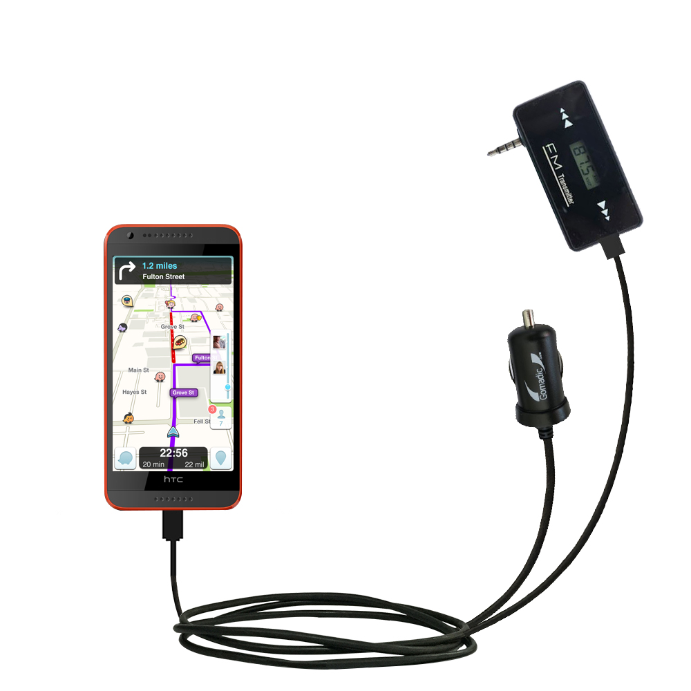 FM Transmitter Plus Car Charger compatible with the HTC Desire 620