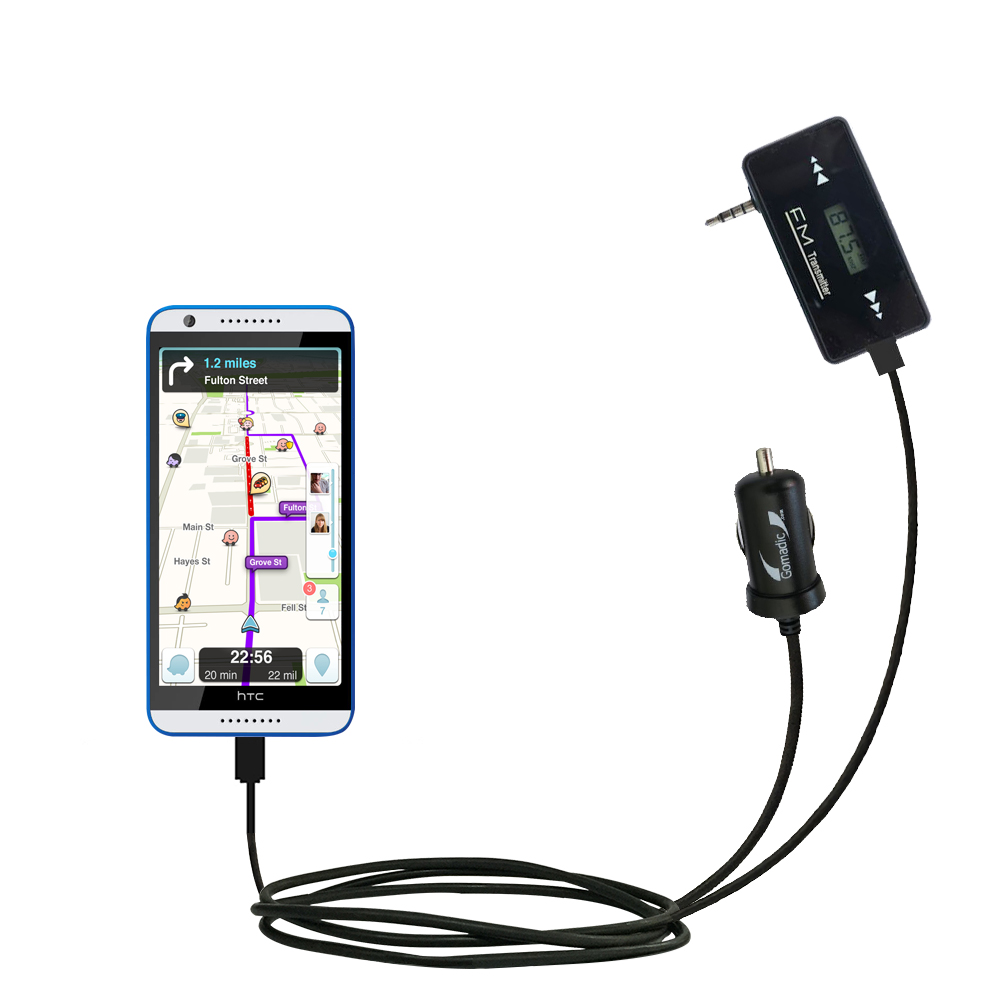 FM Transmitter Plus Car Charger compatible with the HTC Desire 820