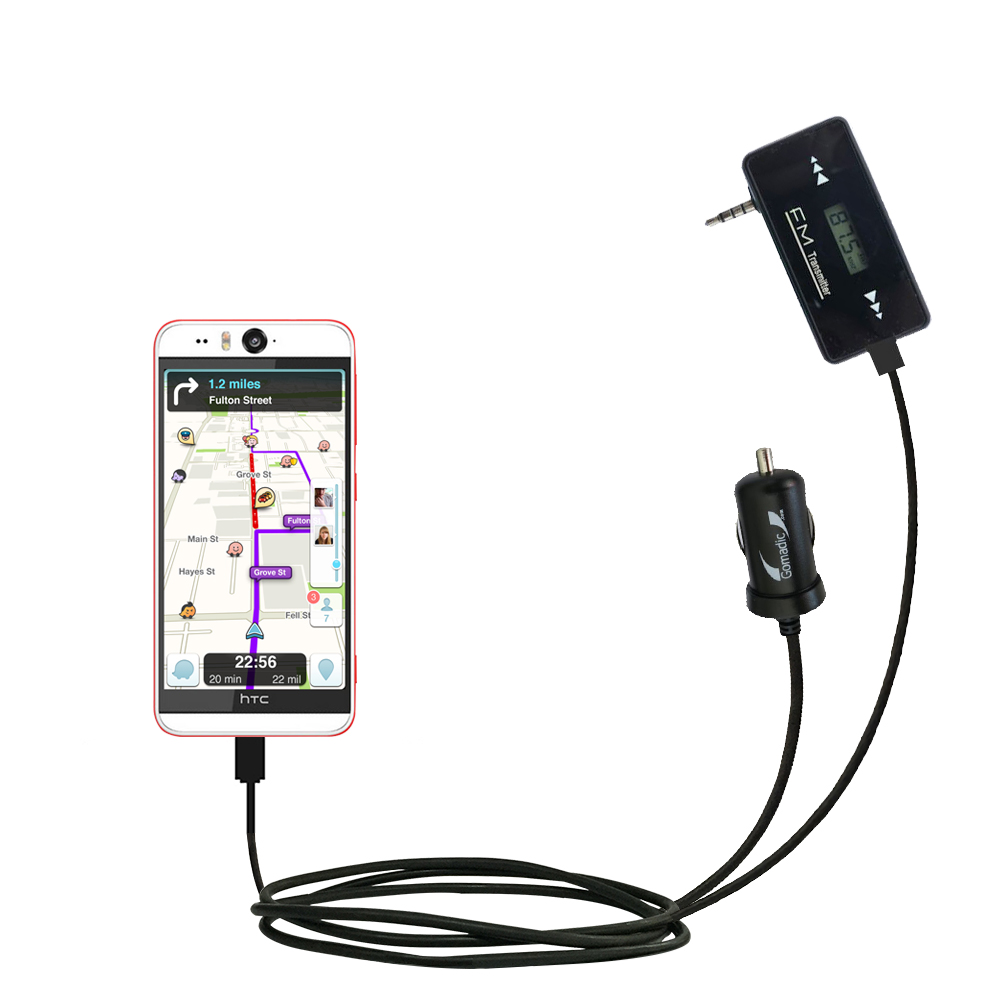 FM Transmitter Plus Car Charger compatible with the HTC Desire EYE