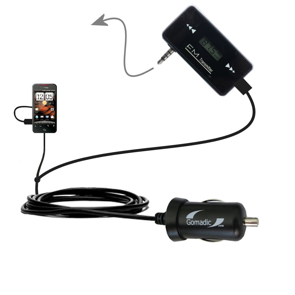 FM Transmitter Plus Car Charger compatible with the HTC Droid Incredible HD