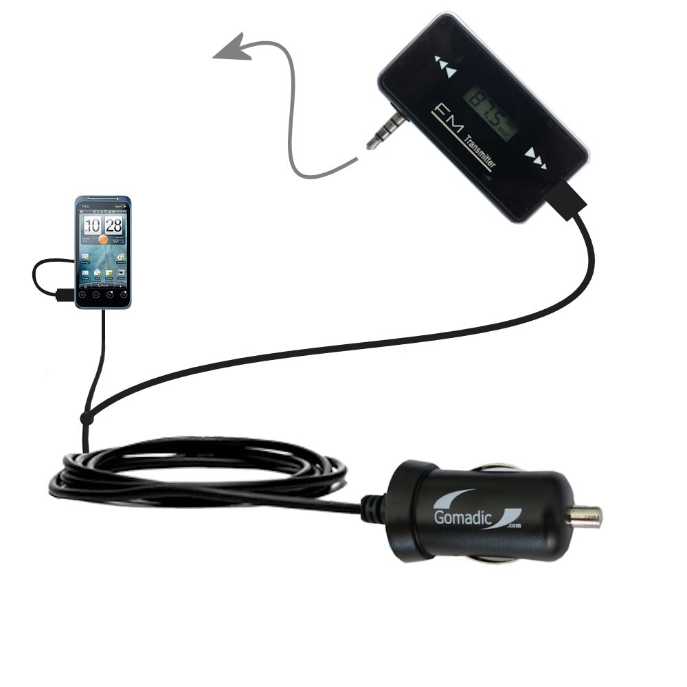 FM Transmitter Plus Car Charger compatible with the HTC Evo Shift 4G