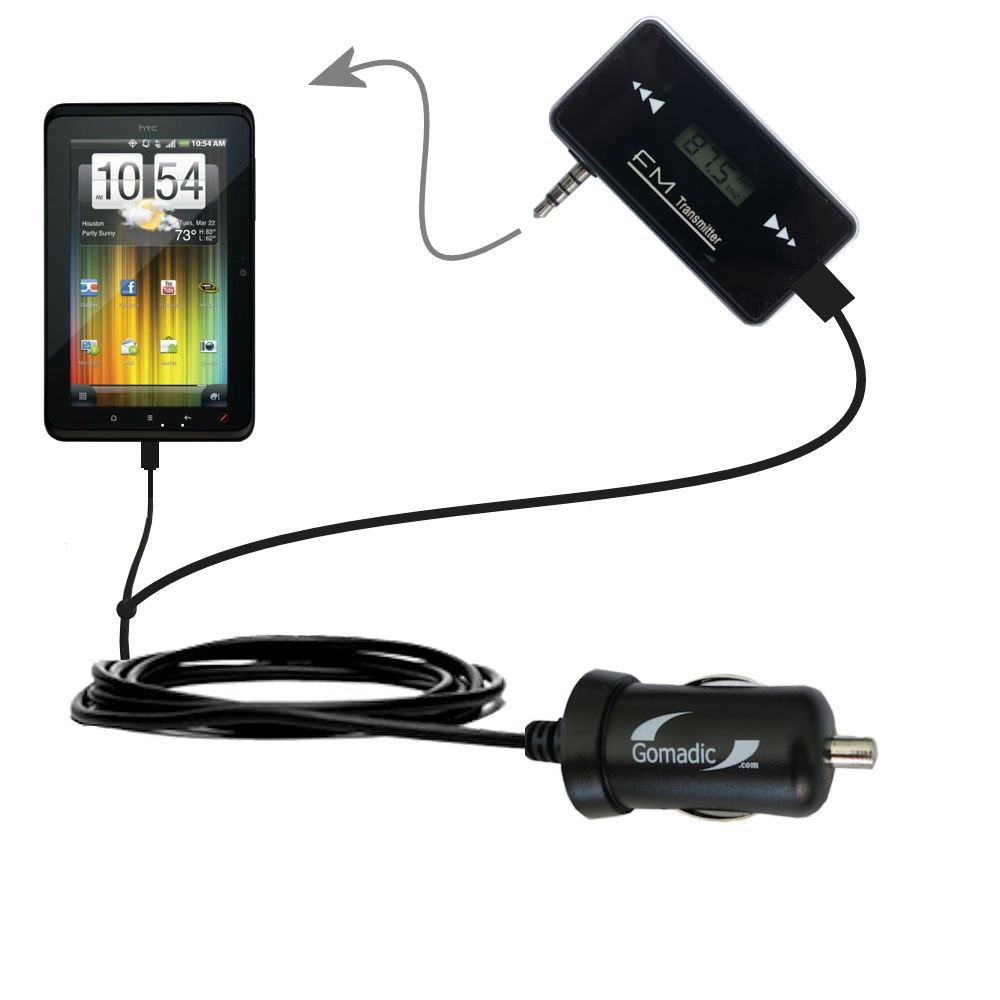 FM Transmitter Plus Car Charger compatible with the HTC EVO View 4G