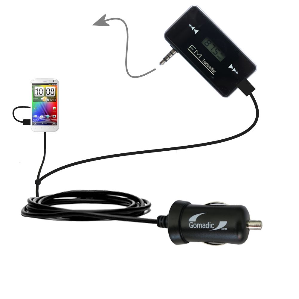 FM Transmitter Plus Car Charger compatible with the HTC Runnymede