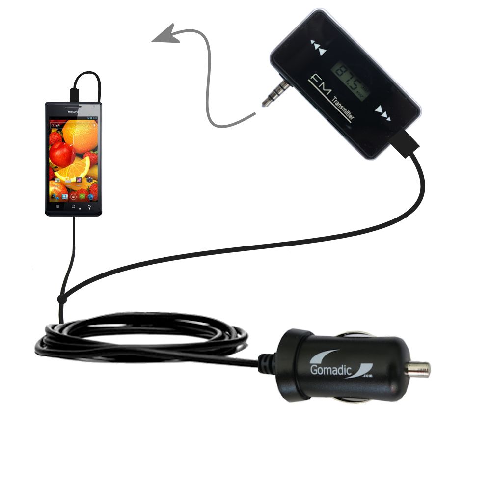 FM Transmitter Plus Car Charger compatible with the Huawei Ascend P1