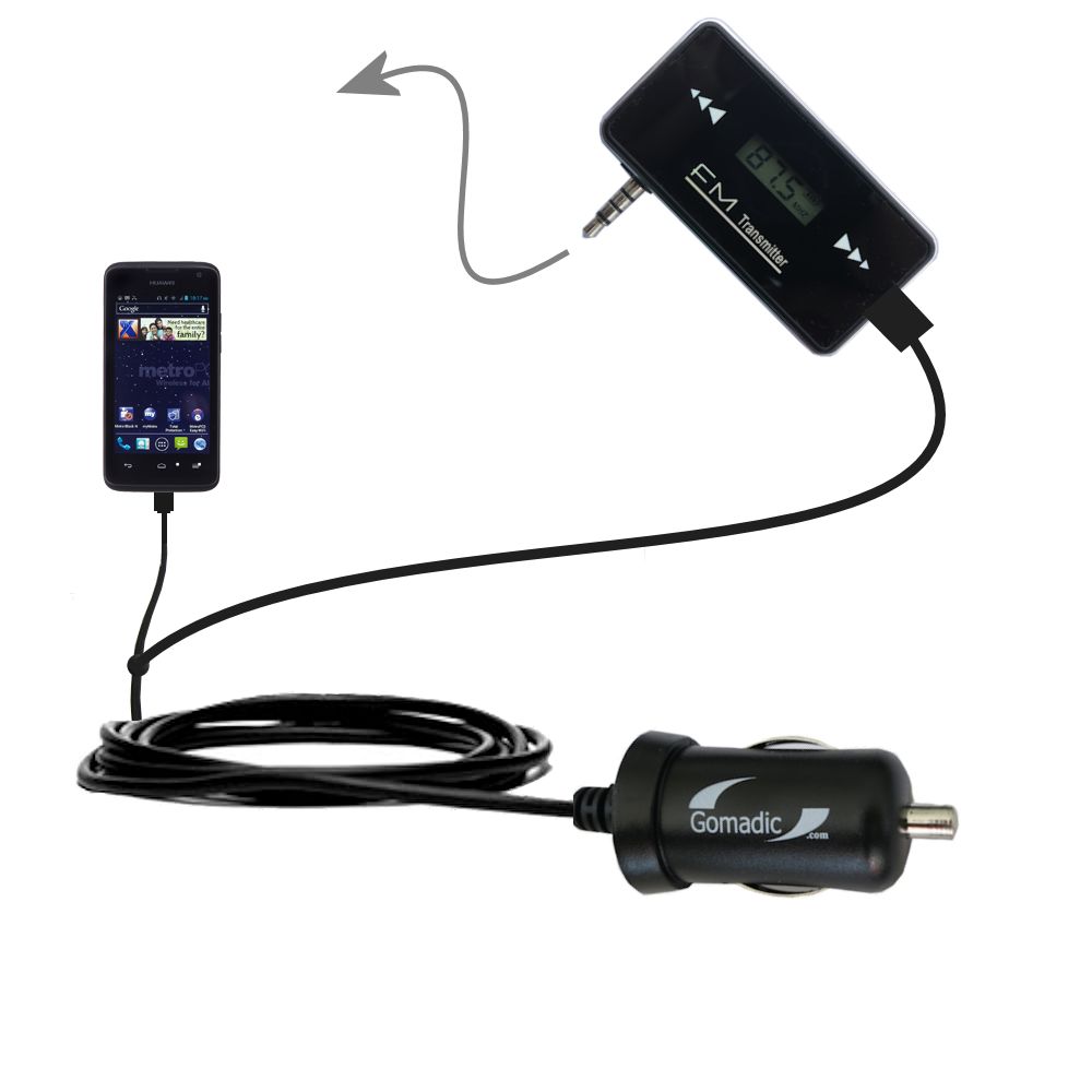FM Transmitter Plus Car Charger compatible with the Huawei Premia