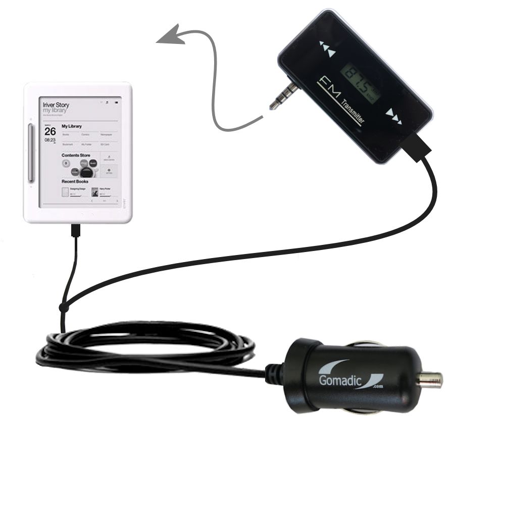 FM Transmitter Plus Car Charger compatible with the iRiver Cover Story