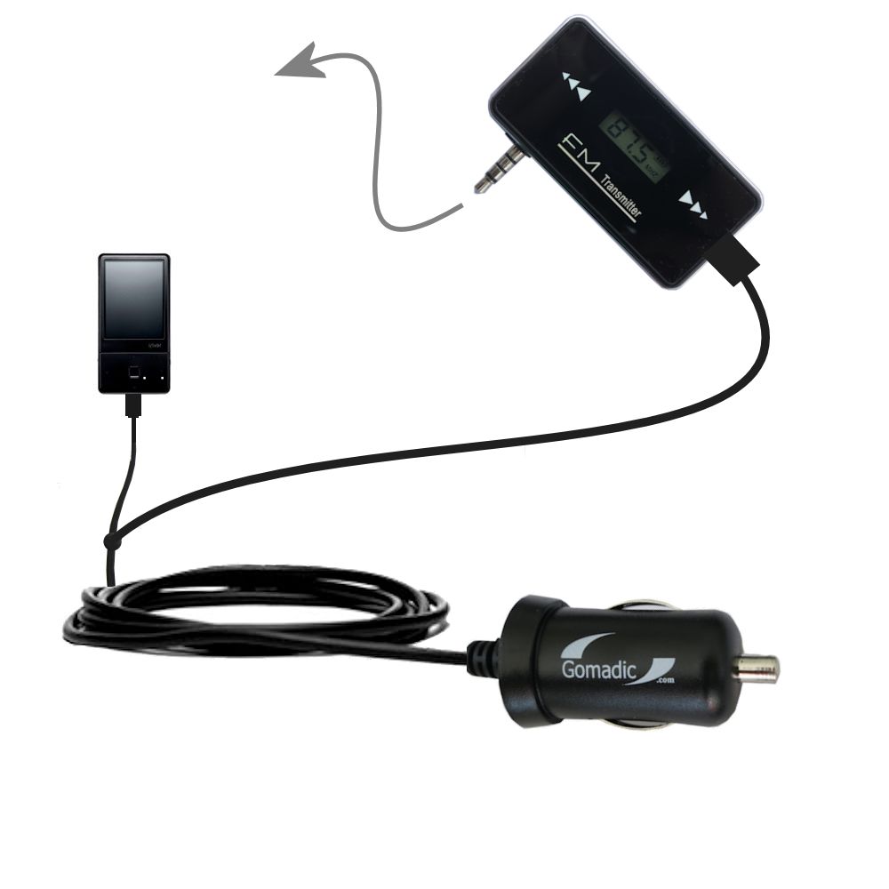 FM Transmitter Plus Car Charger compatible with the iRiver E100 4GB