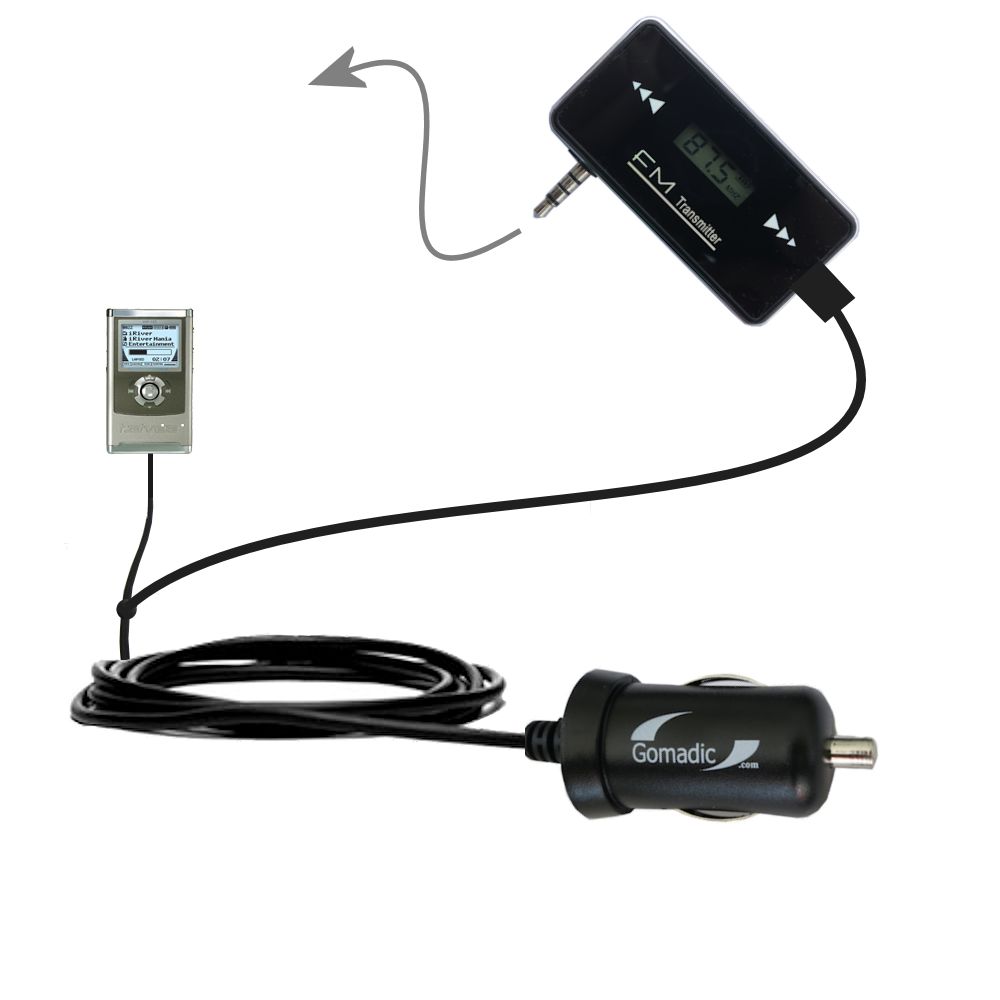 FM Transmitter Plus Car Charger compatible with the iRiver H110 H120 H140