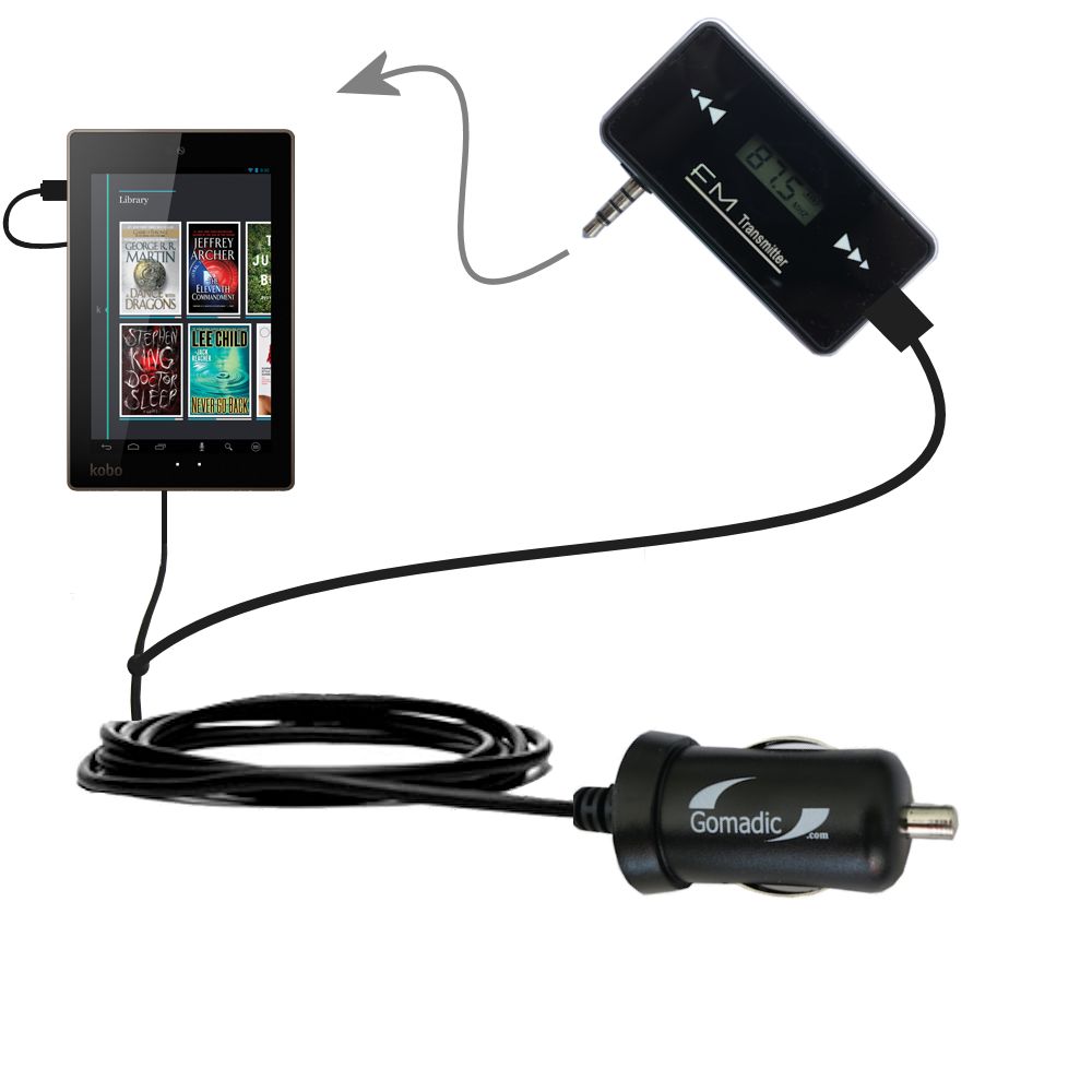 FM Transmitter Plus Car Charger compatible with the Kobo Arc 10 HD