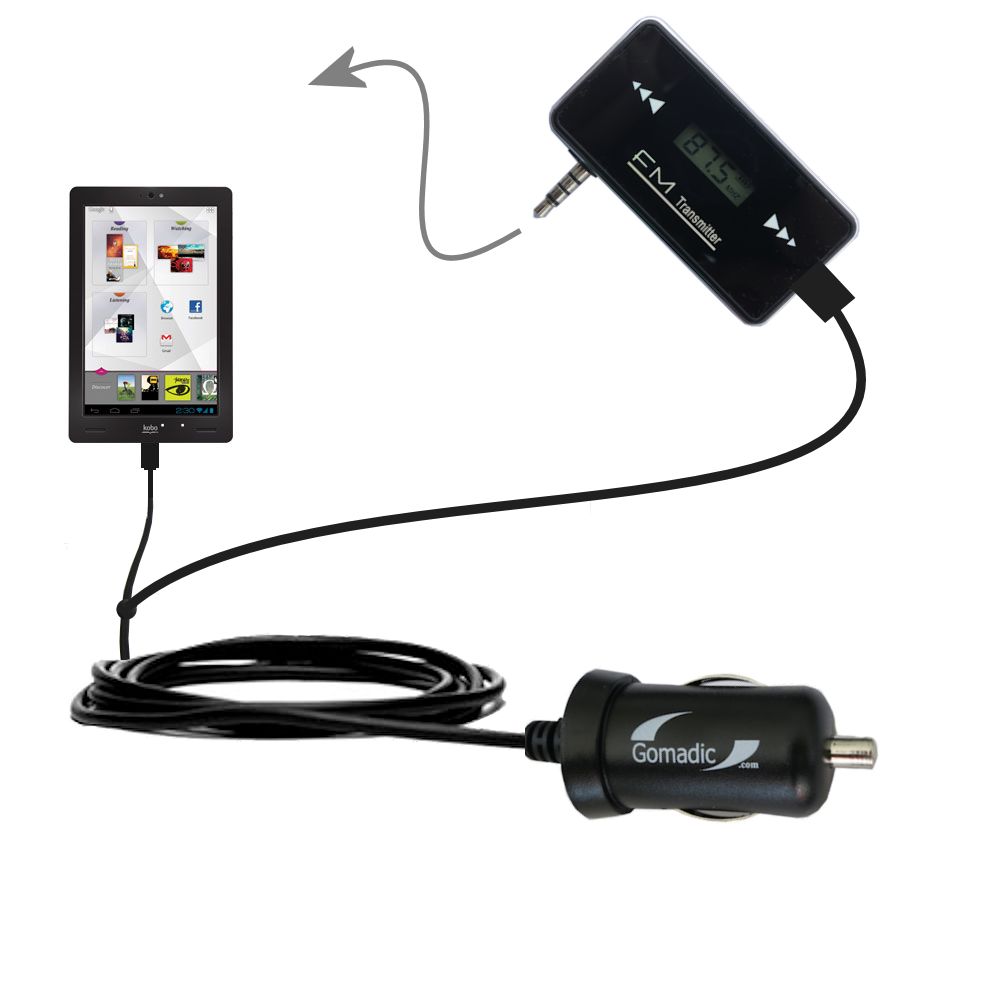 FM Transmitter Plus Car Charger compatible with the Kobo Arc