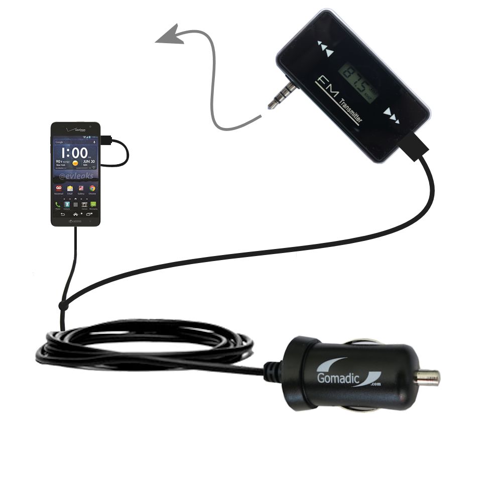 FM Transmitter Plus Car Charger compatible with the Kyocera Hydro Elite