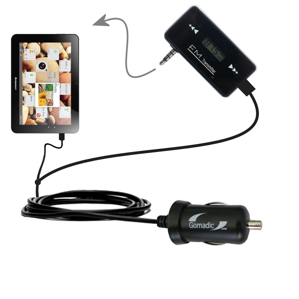 FM Transmitter Plus Car Charger compatible with the Lenovo IdeaTab S2110