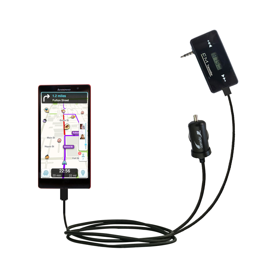 FM Transmitter Plus Car Charger compatible with the Lenovo P90