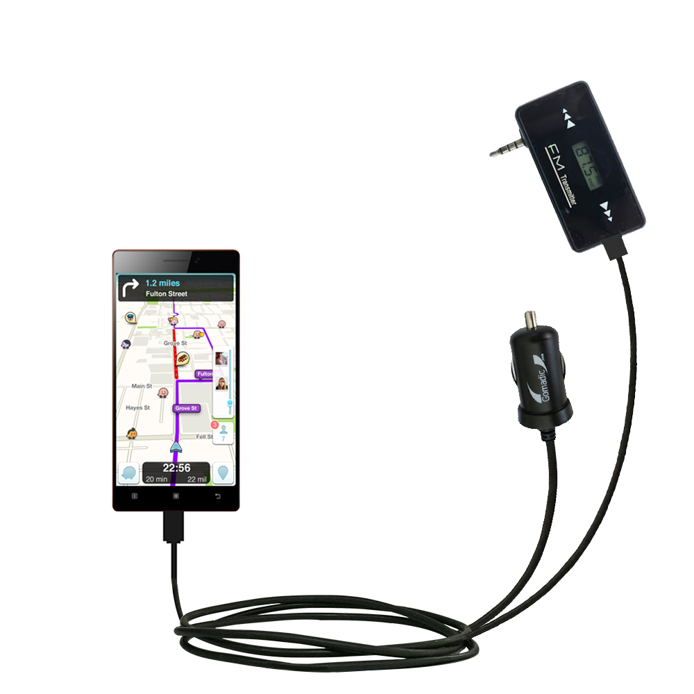 FM Transmitter Plus Car Charger compatible with the Lenovo VIBE X2