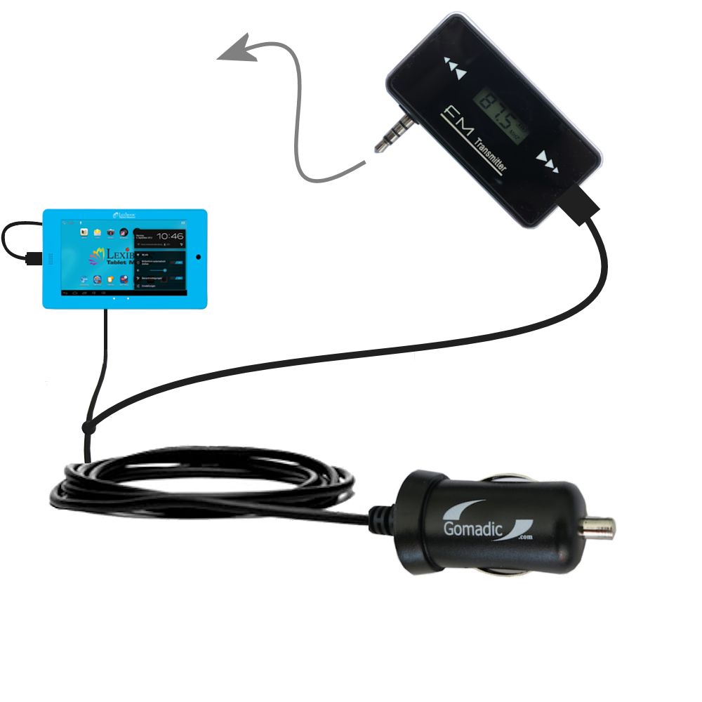 FM Transmitter Plus Car Charger compatible with the Lexibook Tablet Master MFC155EN