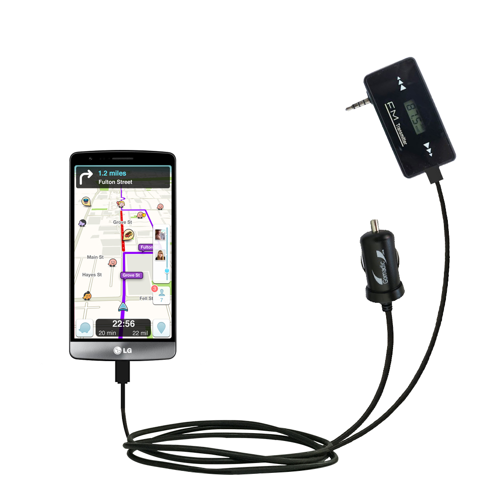 FM Transmitter Plus Car Charger compatible with the LG G3 Stylus