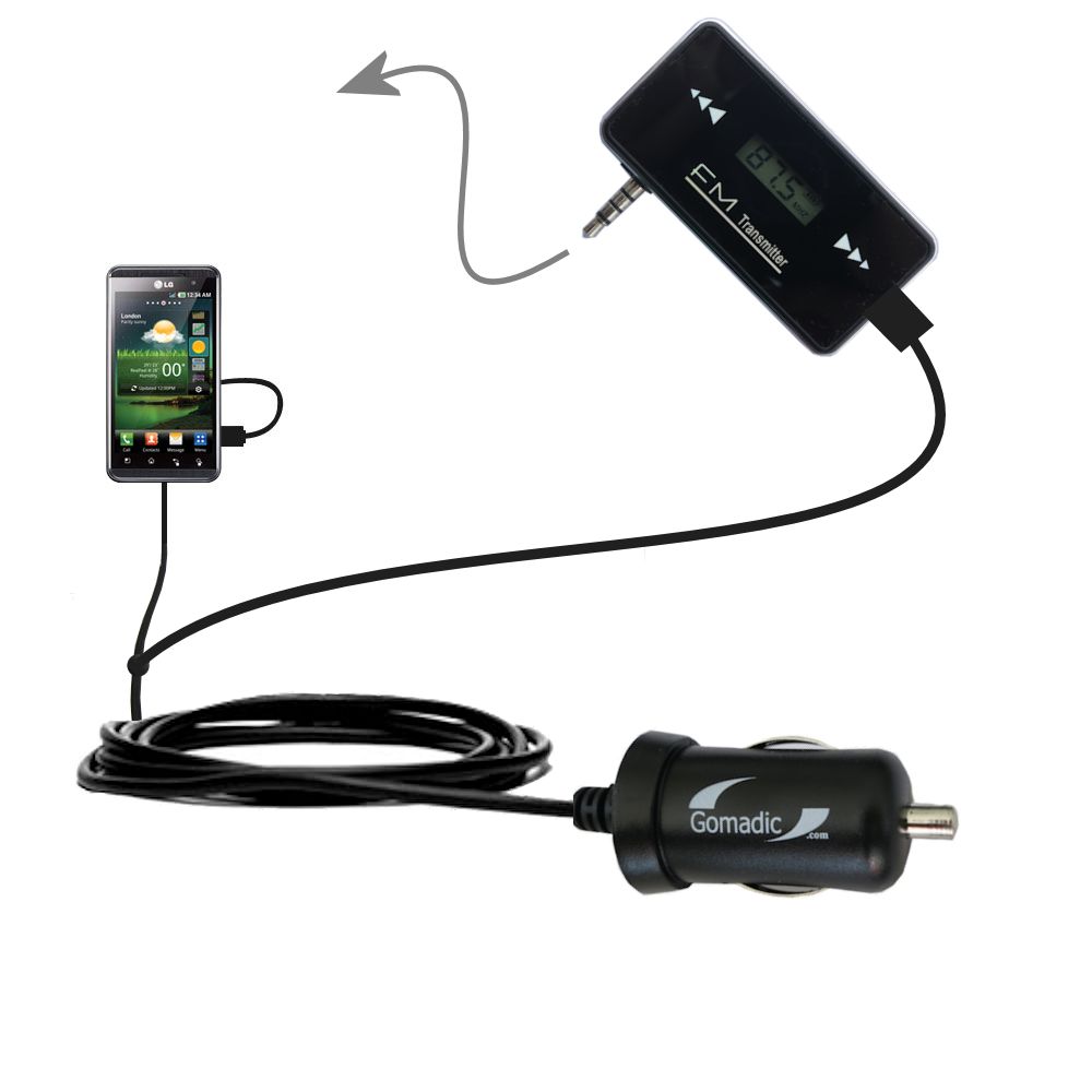 FM Transmitter Plus Car Charger compatible with the LG Optimus 3D