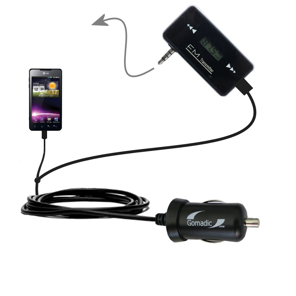 FM Transmitter Plus Car Charger compatible with the LG Optimus 3D Cube