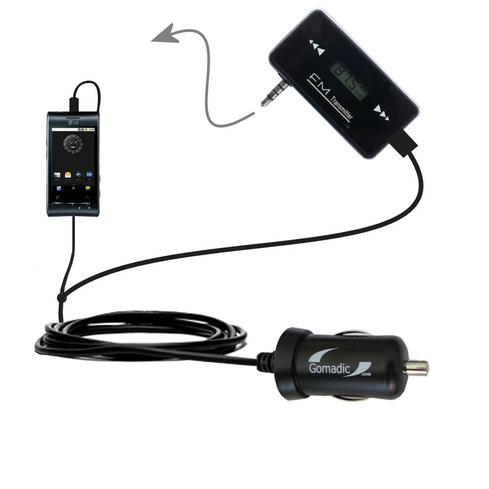 FM Transmitter Plus Car Charger compatible with the LG Optimus Black