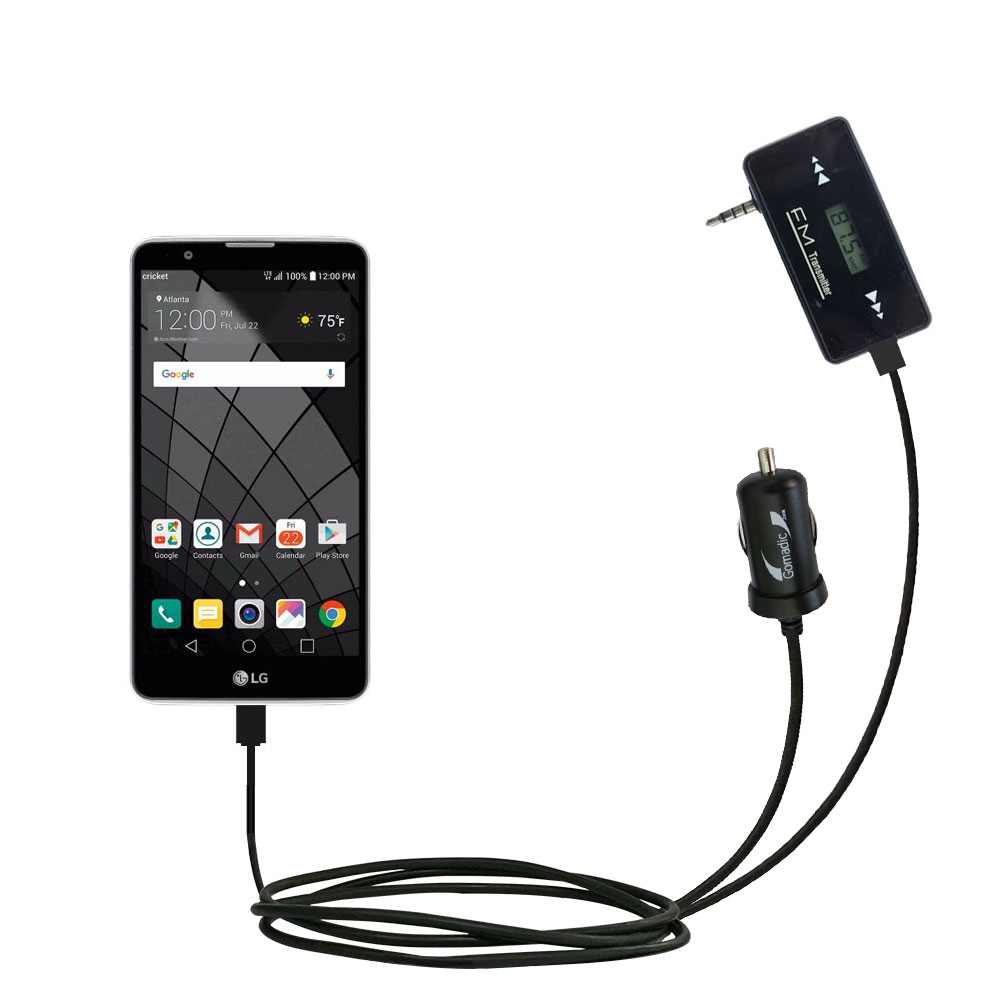 FM Transmitter Plus Car Charger compatible with the LG Stylo 2 / 2V