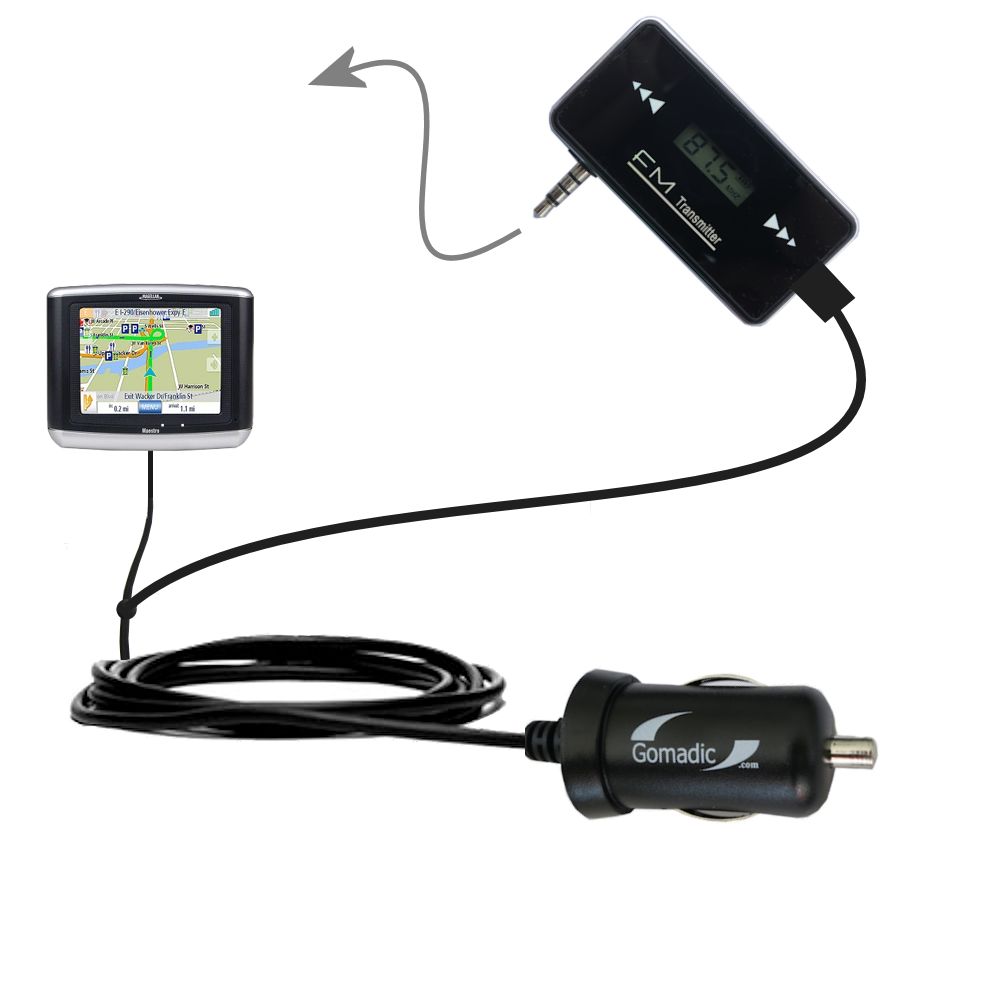 FM Transmitter Plus Car Charger compatible with the Magellan Maestro 3100