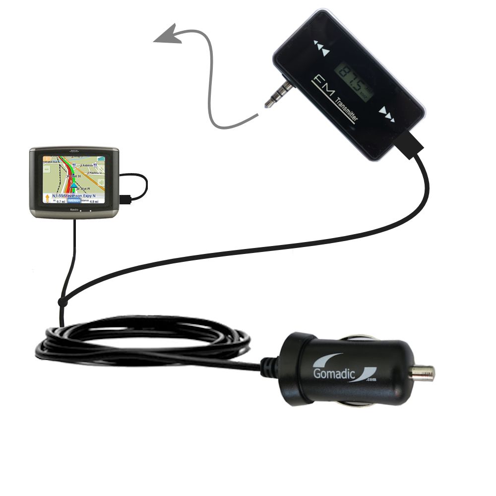 FM Transmitter Plus Car Charger compatible with the Magellan Maestro 3140