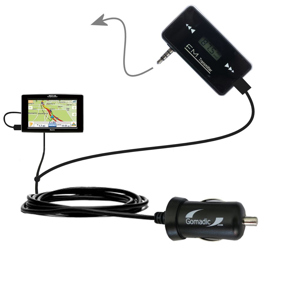 FM Transmitter Plus Car Charger compatible with the Magellan Maestro 3200