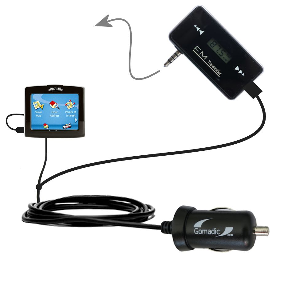 FM Transmitter Plus Car Charger compatible with the Magellan Maestro 3210